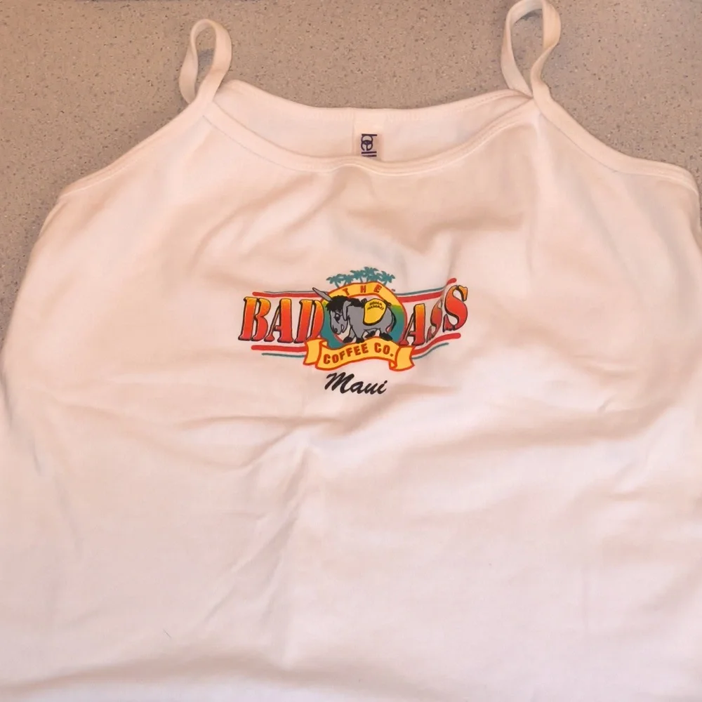 bella Brand Women's Bad Ass Coffee Co. Maui, Hawaii White Tank W/Donkey-NWOT - Picture 1 of 8